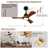 36 Inch Ceiling Fans with Lights and Remote, Black 3 Blade Wood Outdoor Ceiling Fan with Light Outdoor Ceiling Fans for Patios, Bedroom Ceiling Fan for Modern Living Room Patio Indoor Office VCQQ
