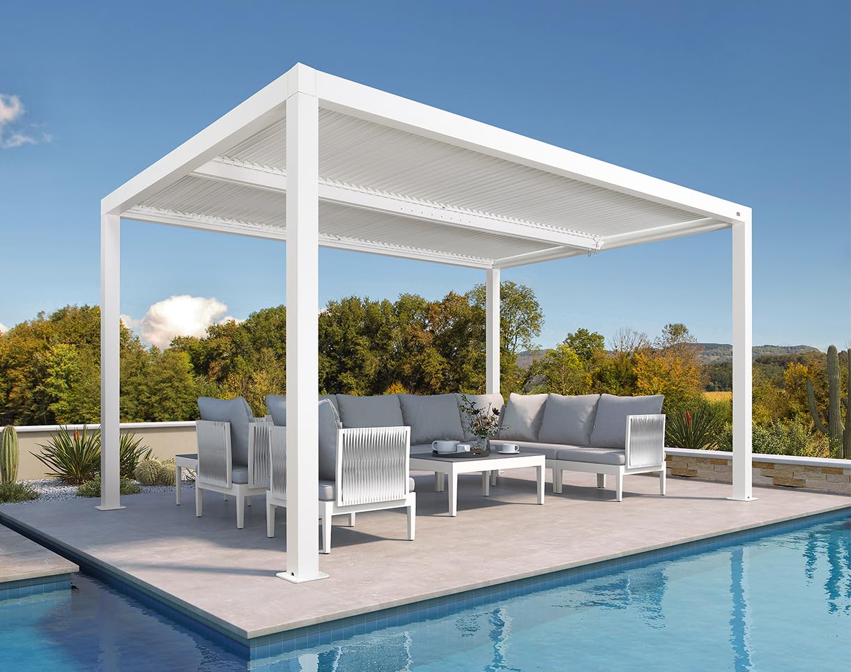 PURPLE LEAF Outdoor Louvered Pergola 10'x14' White Aluminum Pergola Modern Shade Gazebo with 2 Independently Adjustable Rainproof Hardtop for Patio Garden Yard - WoodArtSupply