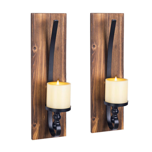 Wall Sconce Candle Holder Black Wall-Mount Metal and Wooden Candle Holders Hanging Iron Wall Candle Sconce Holder for Home,Living Room, Bathroom, Dining Room, Set of 2 - WoodArtSupply