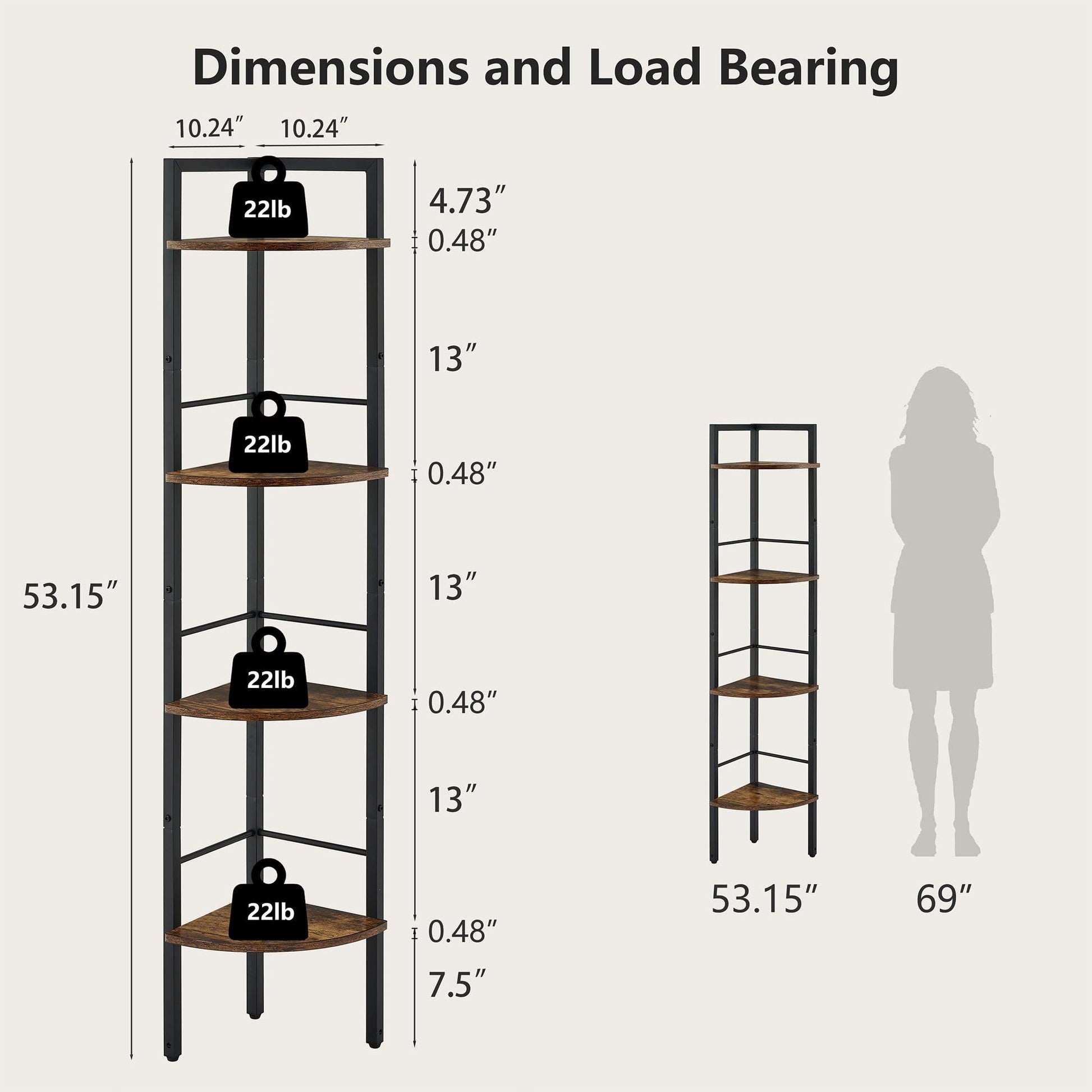 Tajsoon 4-Tier Industrial Corner Ladder Shelf - Rustic Brown Metal Frame for Living Room, Bedroom, Office - WoodArtSupply