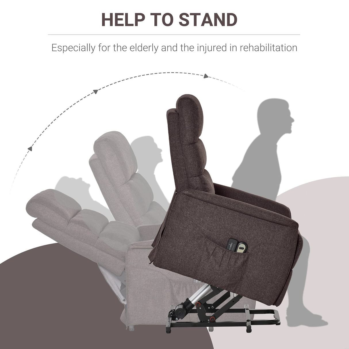 HOMCOM Power Lift Chair with Vibration Massage, Fabric Upholstered Recliner Chair for Elderly with Remote Control, Side Pockets, Brown HOMCOM