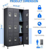 GangMei Metal Lockers for Employees with Loc, Locker Storage Cabinet with 18 Hooks&9 Doors, Steel Storage Locker Cabinet for School, Office, Gym, Bedroom,Assembly Required (Dark Grey) GangMei