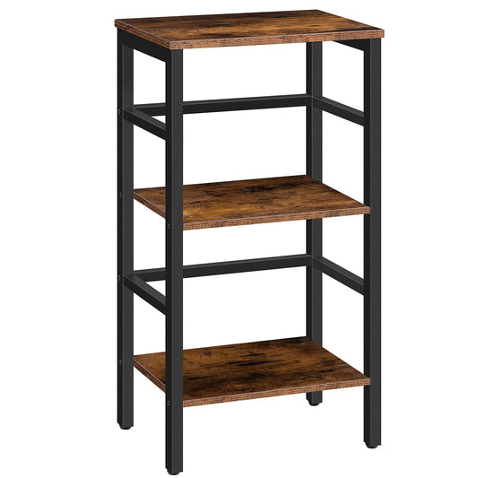 HOOBRO Rustic Brown 3-Tier Narrow Bookshelf & Record Storage Rack - WoodArtSupply