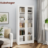 Kubohogar Display Cabinet with Glass Doors,71" Metal Curio Cabinets with 4 Adjustable Shelves, 5 Tier Display Case for Collectibles, Metal Storage Cabinet, White Kubohogar
