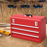 IRONMAX Portable Tool Box, 20.5’’ Lockable Steel Tool Chest Cabinet w/Comfortable Handle & 3 Drawers, Heavy Duty Storage Toolbox Tool Organizer for Garage, Warehouse, Home, Red IRONMAX