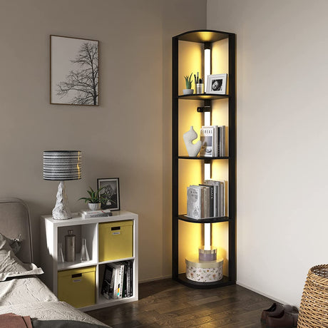 VTRIN Corner Shelf with Light, Modern Home Decor Stand Floor Lamps with Storage Shelves for Collectibles, Sturdy 5-Tier Corner Bookshelf Cabinet Display Shelf for Living Room Bedroom Small Space VTRIN