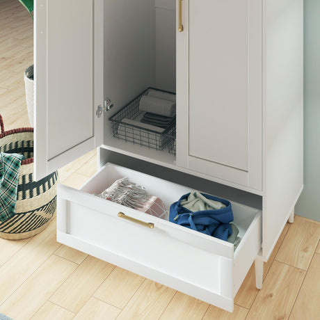 ALBSL Bedroom Armoire Wardrobe Closet with Hanging Rod,60" 2 Door Almirah for Clothes with Drawers,Morden Storage Cabinet,White ALBSL