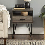 Walker Edison Modern Farmhouse Grooved Door Wood Side Accent Table Living Room Storage Small End Table With Cabinet Door, 18 Inch, Slate Grey Walker Edison