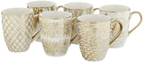 Matrix Gold Porcelain Gold-Plated Coffee Mug Set - Elegant 16 oz Luxury Coffee Mugs, Gold Trim Mug with Unique Designs, Premium White and Gold Accent Porcelain Tea Mug, Giftable Drinkware (6-Piece) Certified International