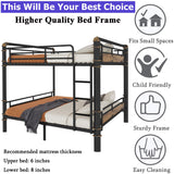 FUSVZ Heavy Duty Metal Queen Over Queen Bunk Beds for Adults Kids Teens, Convertible Industrial Bunk Bed with Guard Rails & Soft-Pack Vertical Ladder, Weight Capacity 600LBS (Black) FUSVZ
