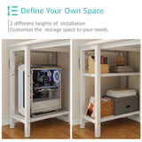 Lufeiya White Gaming Desk with LED Lights and Power Outlets, 47 inch Home Office Desk with Monitor Stand, Computer Gaming Desk with Fabric Drawers and Storage Shelves, White Lufeiya