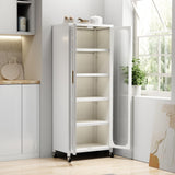 Runboll Kitchen Pantry Storage Cabinet, 6 Tier Metal Sideboard with Wheels and Acrylic Glass Door, Modern Display Curio Cabinet Bookcase White Runboll