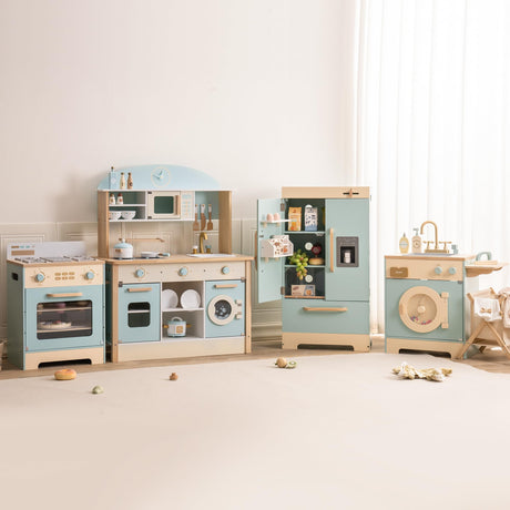 ROBOTIME Wooden Toddler & Kids Kitchen Playset, Wooden Kitchen Toy Playset with Oven, Fridge and Washing Machine, Wooden Kitchen Set Gift for 3+ Year Old Kids, Girls & Boys ROBOTIME