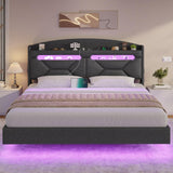 BTHFST King Size Floating Bed Frame with Power Outlet, Storage Headboard with Hidden Cubby, RGB Floating Platform Bed with LED Lights, No Box Spring Needed, Quick Setup System, Dark Grey BTHFST
