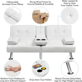 Convertible Folding Futon Sofa Bed with Metal Legs & 2 Cupholders, Modern Fabric Linen Upholstered Couch Loveseat Sleeper, Folding Couches Bed, Removable Armrests for for Small Spaces (White) AnwickNomo