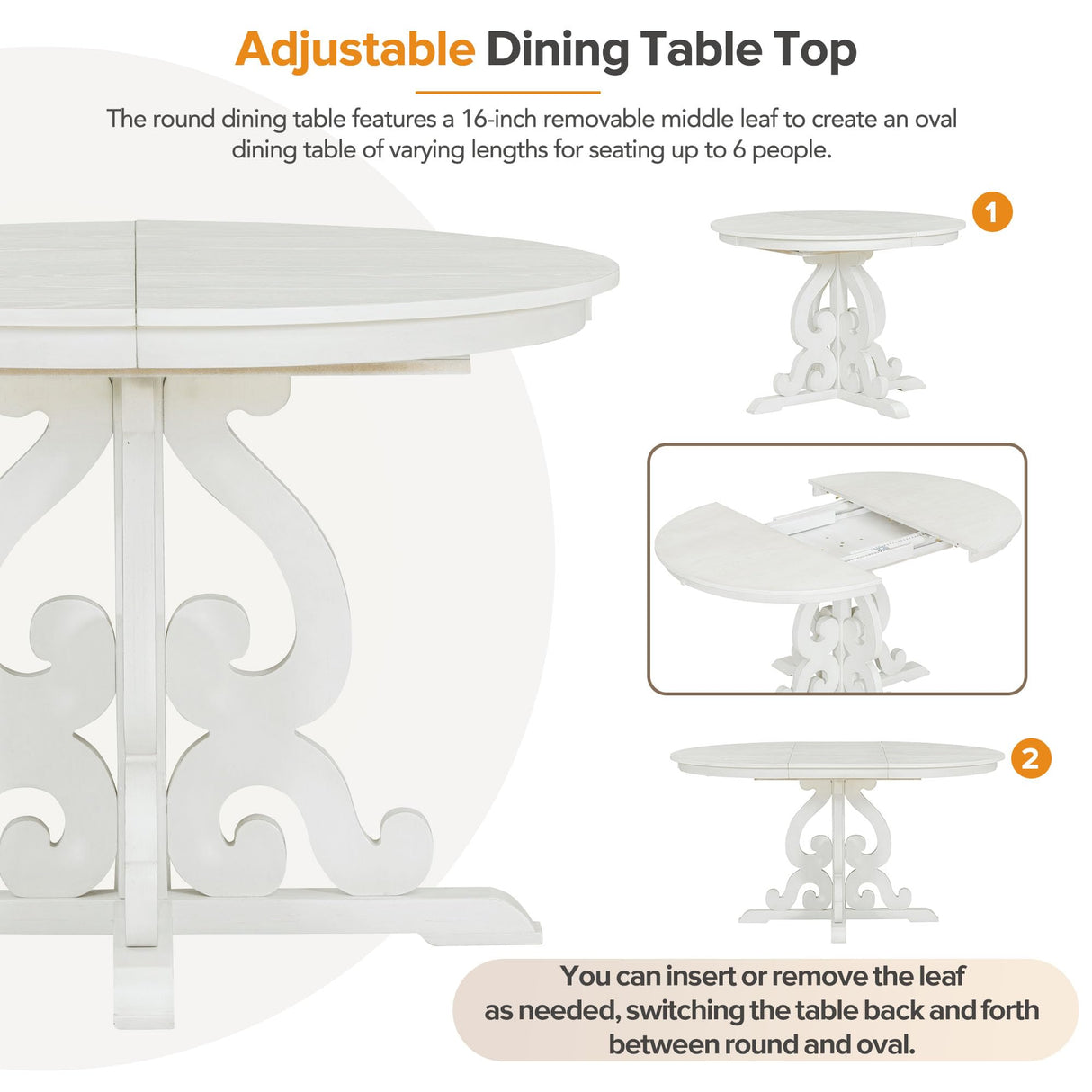 Merax Round Solid Wood Dining Table Set for 4, Farmhouse Kitchen Table Set with 4 Upholstered Chairs, 5-Piece Table and Chairs Set for Kitchen, Dining Room, Living Room, Antique White Merax