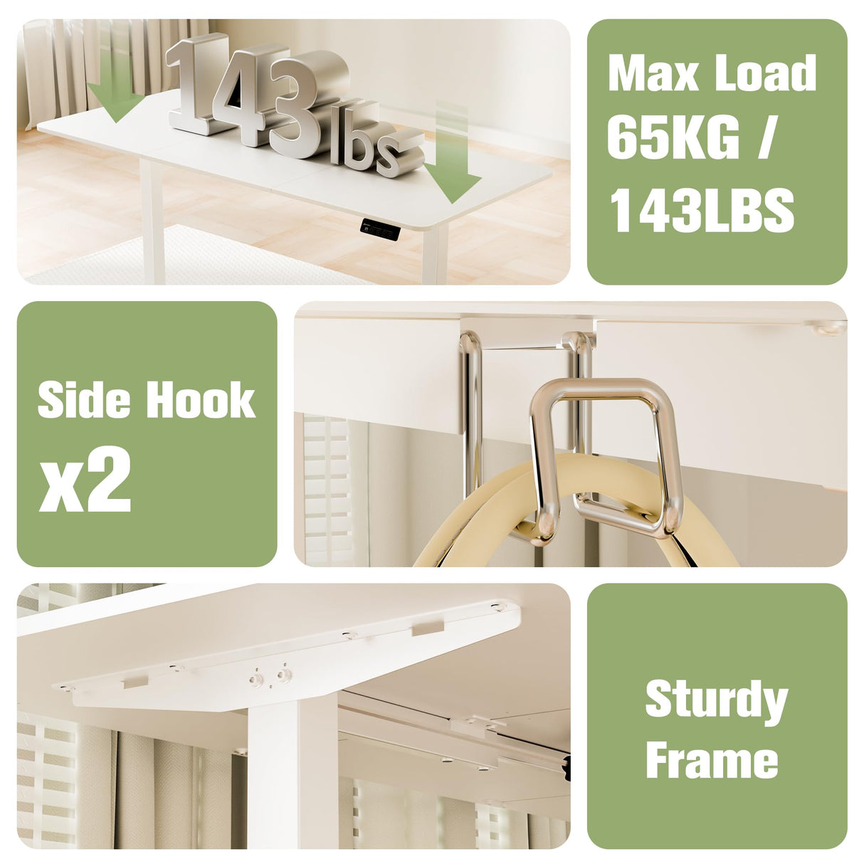 ERGOMAKER 63" Electric Standing Desk, Adjustable Height, Sit Stand Up Desk for Home Office & Computer Workstations, Memory Controller, White ERGOMAKER