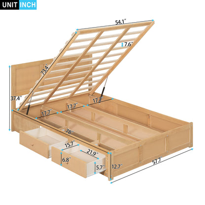 Bellemave Lift Up Storage Full Bed with Drawers and Headboard in Natural Wood - WoodArtSupply