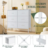 6-Drawer Dresser for Bedroom, Anti-Tip Wide Storage Organizer Chest of Drawers with Wooden Top and Metal Frame Fabric Bins for Closet, Living Room, Hallway, Entryway, White SageNest