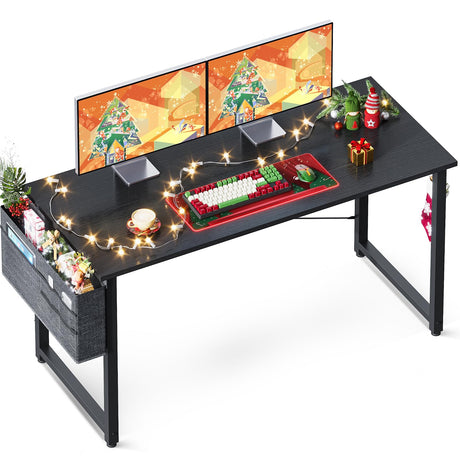 ODK Computer Desk Large Office Desk, 48 Inch Writing Desk with Storage, Modern PC Desk Work Table with Headphone Hook for Home Office, Black ODK