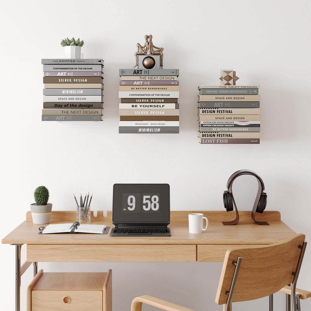 Floating Book Shelves for Wall, 4 Tier Invisible Bookshelves Heavy Duty Metal Loads 60LBS, Vertical Spine Book Tower Hanging Bookshelves, Shelves for Room Wall Mounted, 2 Pack White Wawocs