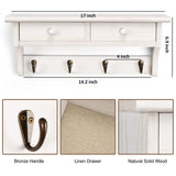 Emfogo Coat Hooks Wall Mounted, Rustic Wood Coat Rack Wall Mount Shelf with Hooks, Farmhouse Wall Coat Rack with Shelf & Coat Hook for Entryway, Mudroom, Bedroom, Kitchen, Bathroom (White) Emfogo