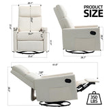 LONWIK Swivel Rocker Recliner Chairs Set of 2, Upholstered Fabric Nursery Rocking Glider Chair with Adjustable Backrest and Footrest, Lay Flat Recliner Single Lazy Sofa for Living Room(Beige) LONWIK