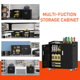 Washsemba Metal Garage Storage Cabinet with Wheels ，Lockable Rolling Tool Chest with Wheels, Tool Cabinet on Wheels, Utility Cabinet for Home, Office, Garage and Workshop (Black) Washsemba