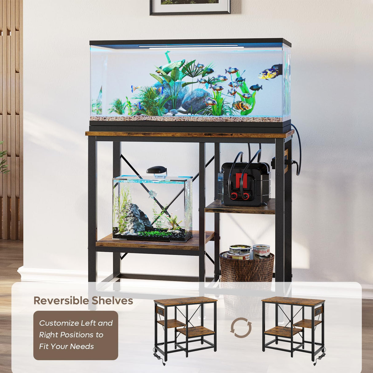 Bestier 20-29-37 Gallon Fish Tank Stand with Power Outlet, 30x13 Metal Aquarium Stand, 6-Leg Reptile Tank Stand with 3-Tier Adjustable Storage Shelves, 400LBS Capacity Bestier