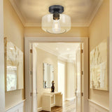 Industrial Semi Flush Mount Ceiling Light: Black Kitchen Lighting Fixtures Ceiling with Clear Glass - Vintage Hallway Light Fixtures E26 Bulb Included - 8.46” Light Fixtures Ceiling Mount for Foyer DINGLILIGHTING