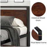 SHA CERLIN 14-Inch Full Size Metal Platform Bed Frame with Rustic Wooden Headboard and Footboard SHA CERLIN