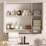 ChooChoo Lighted Bathroom Medicine Cabinet with Mirror, Wall-Mounted Bathroom Wall Cabinet with Mirror Doors, LED Lights, Adjustable Shelves, Towel Bar, White ChooChoo