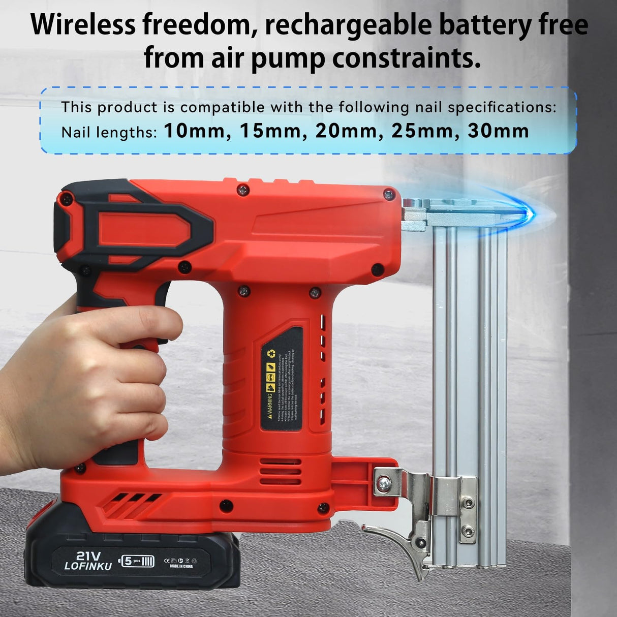 Cordless Nail Gun Battery Powered Brad Nailer, 2-in-1 Nail/Staple Gun, Electric Nail Gun,Brad Nailer Cordless, 2×2.0Ah Batteries,for Upholstery, Woodworking and Carpentry RED LOFINKU