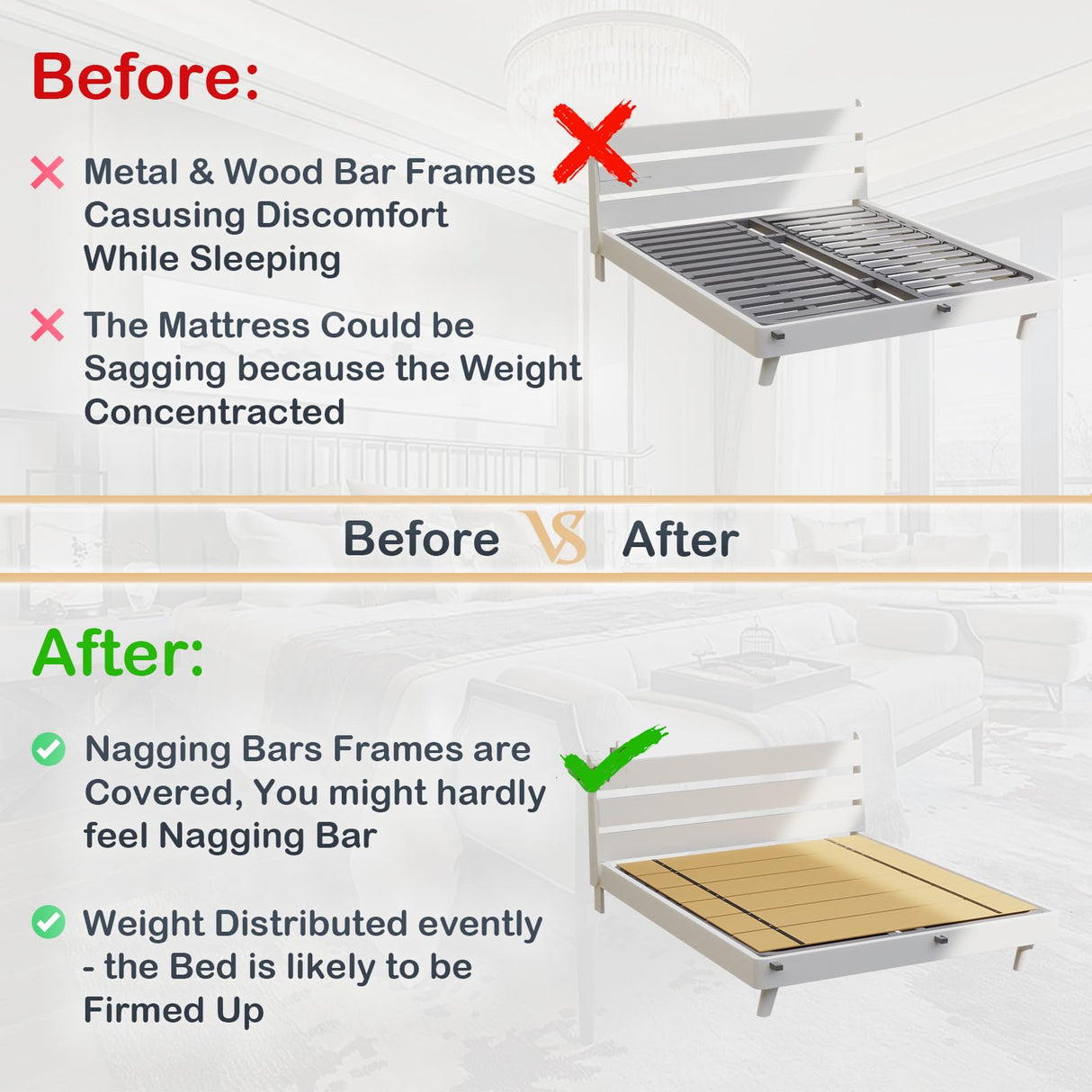 NobleRealm® Foldable Box Spring Queen | Queen Size Bunkie Board & Bed Support Slats | Bed Board for Mattress Support | Easy Setup, Correct Sleeping Posture, Reduce Backache (58.5X 64 Queen Size) Noble Realm