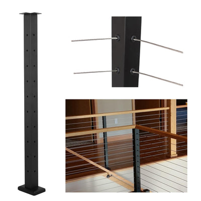 Sidasu 36" Corner Post L-Drilled Cable Railing Post with Fixed Top Mount - Stainless Steel, Black Finish
