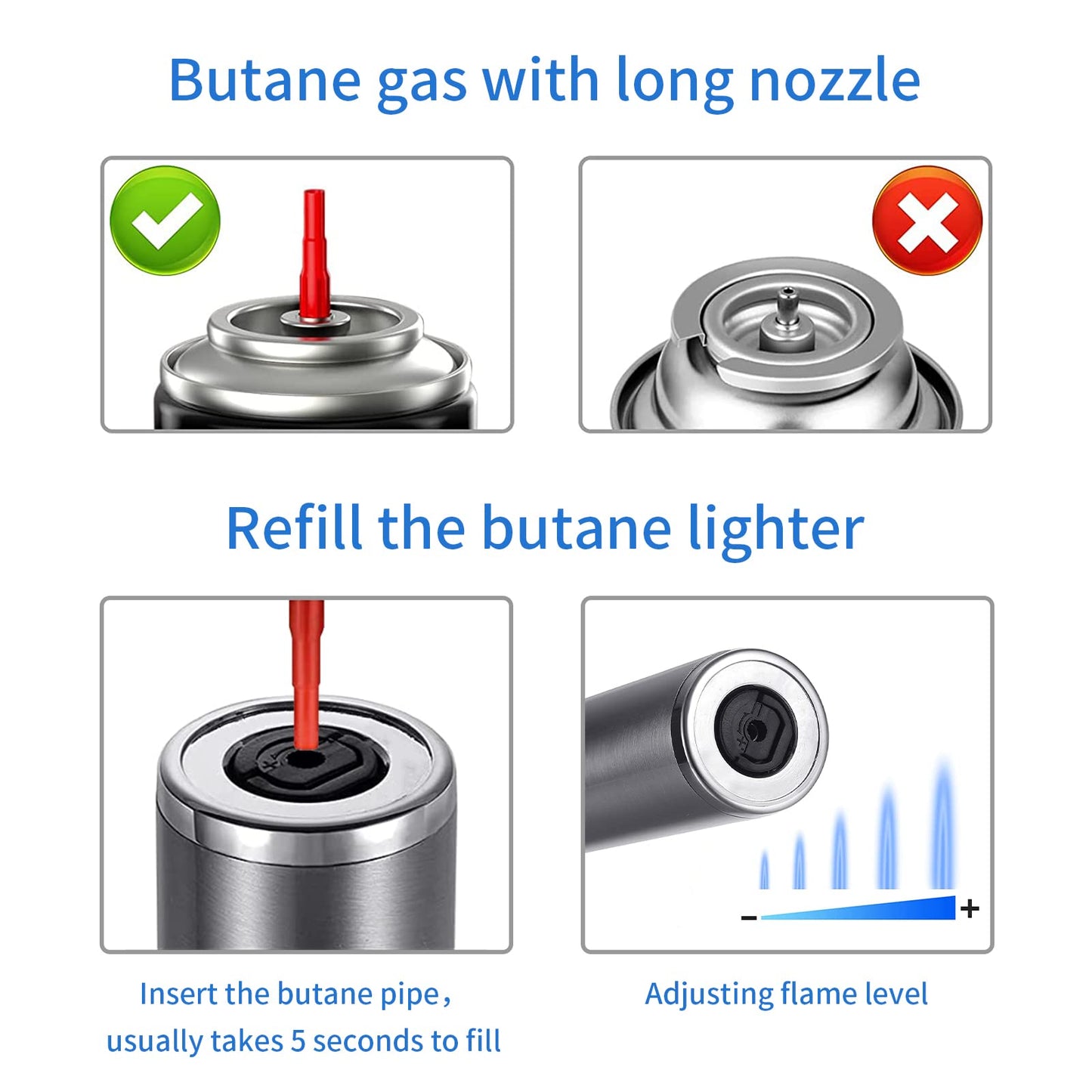 Butane Lighter Torch Long Lighter Adjustable Fire Jet Torch Windproof Refillable Flexible Long Lighter with Visual Fuel Window for Grill BBQS Camping Fireplace 16.55 Inc(Butane Gas Not Included)