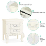 Tribesigns White Nightstand, End Table with 2 Drawers, Carved Bedside Tables, Side Table for Bedroom, Living Room, Classic Bedroom Furniture, Night Stand Tribesigns