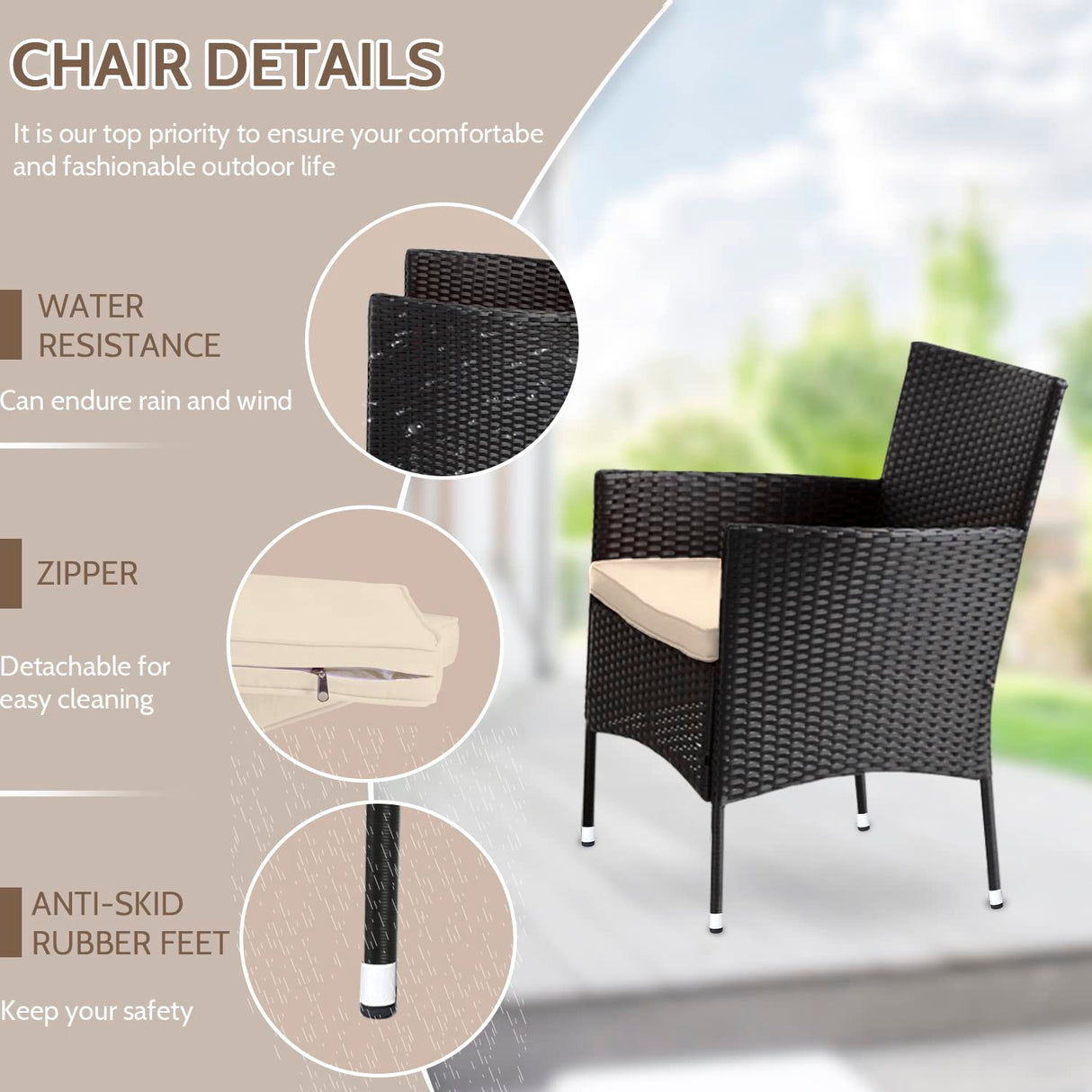 FDW Patio Furniture Set 4 Pieces Outdoor Rattan Chair Wicker Sofa Garden Conversation Bistro Sets for Yard,Pool or Backyard FDW