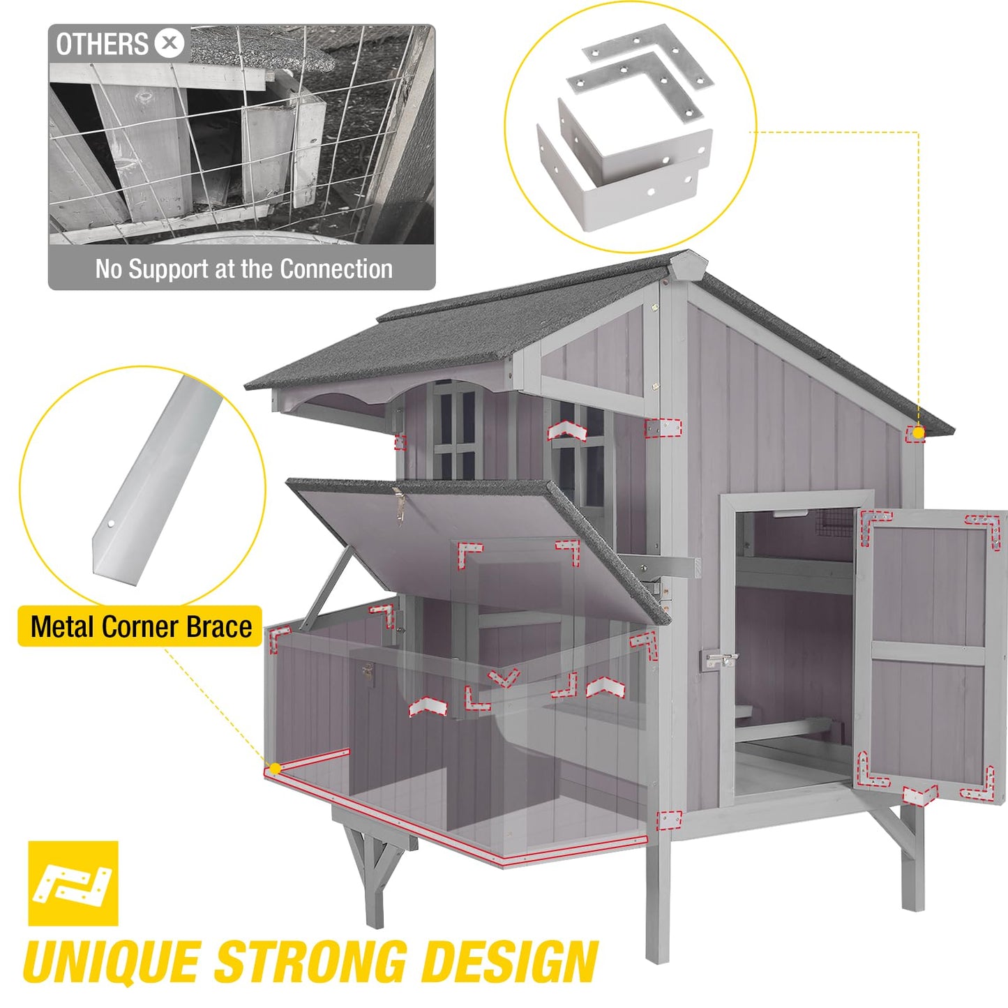 Aivituvin Chicken Coop Upgrade Durable Outdoor Chicken House with Large Wheels, Nesting Box, Leakproof Pull-on Tray and UV-Resistant Roof Panel - WoodArtSupply