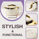 Hywisnok Luxury 3-Piece 2.6/2.1/1.6qt Thermal Casserole Dish Set with Lids, Insulated Stainless Steel Container for Hot & Cold Food, Serving Bowl for Buffets/Parties-Marble White Hywisnok