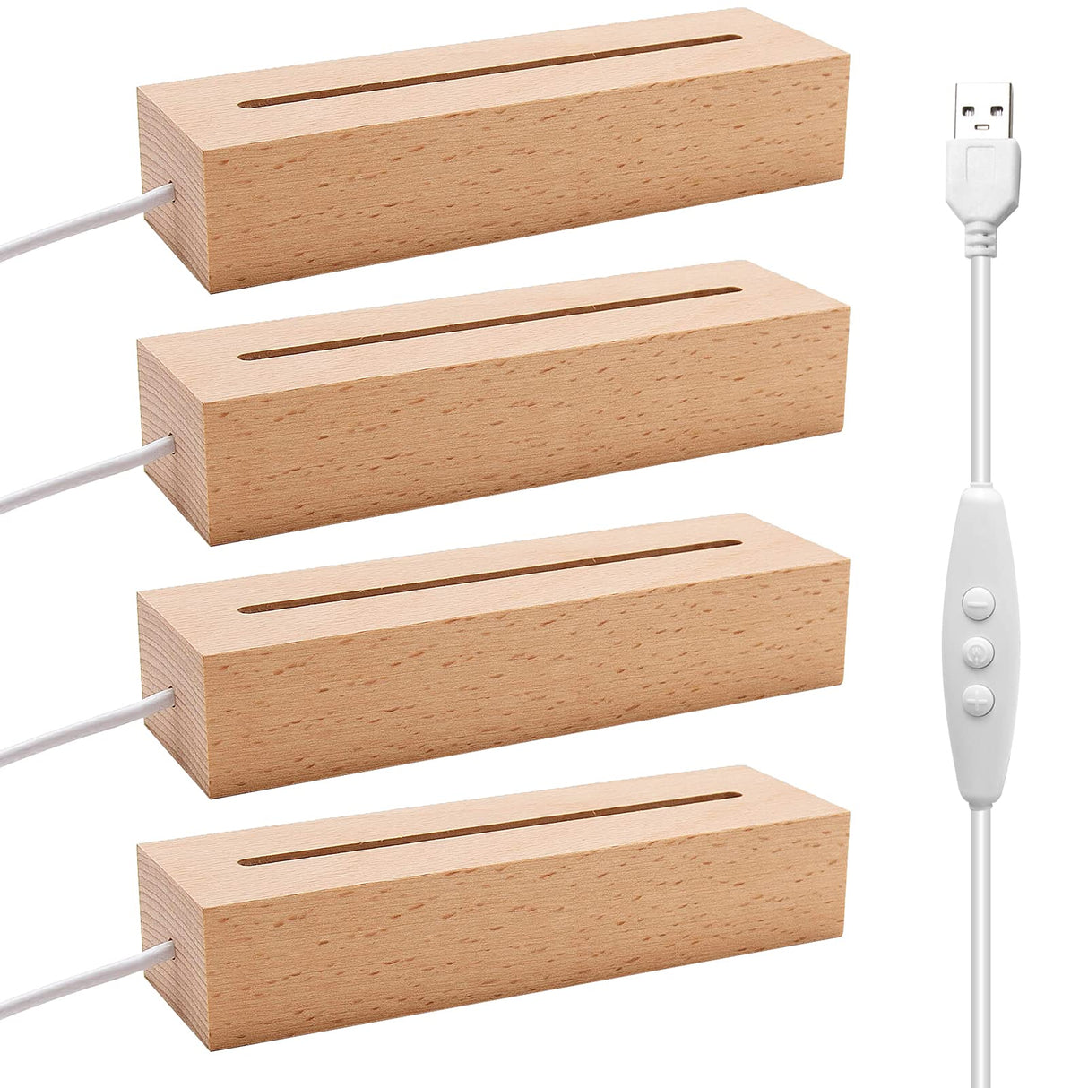 EATAKWARD 4 Pcs 5.9" Wood Rectangle Light Display Pedestal, Wooden LED Display Base Dimmable Colorful Lights Lamp Stand with USB Cable for Acrylic, Crystal, Night Light (Inner Slot, Square Base) EATAKWARD