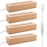 EATAKWARD 4 Pcs 5.9" Wood Rectangle Light Display Pedestal, Wooden LED Display Base Dimmable Colorful Lights Lamp Stand with USB Cable for Acrylic, Crystal, Night Light (Inner Slot, Square Base) EATAKWARD