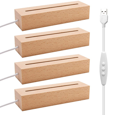 EATAKWARD 4 Pcs 5.9" Wood Rectangle Light Display Pedestal, Wooden LED Display Base Dimmable Colorful Lights Lamp Stand with USB Cable for Acrylic, Crystal, Night Light (Inner Slot, Square Base)