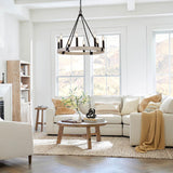 Alolvios D24'' Modern Farmhouse Chandelier, 8 Lights Wagon Wheel Chandeliers for Dining Room Kitchen Living Room Entryway, Rustic Adjustable Height Candle Chandelier Pendant, White Oak Finish Alolvios