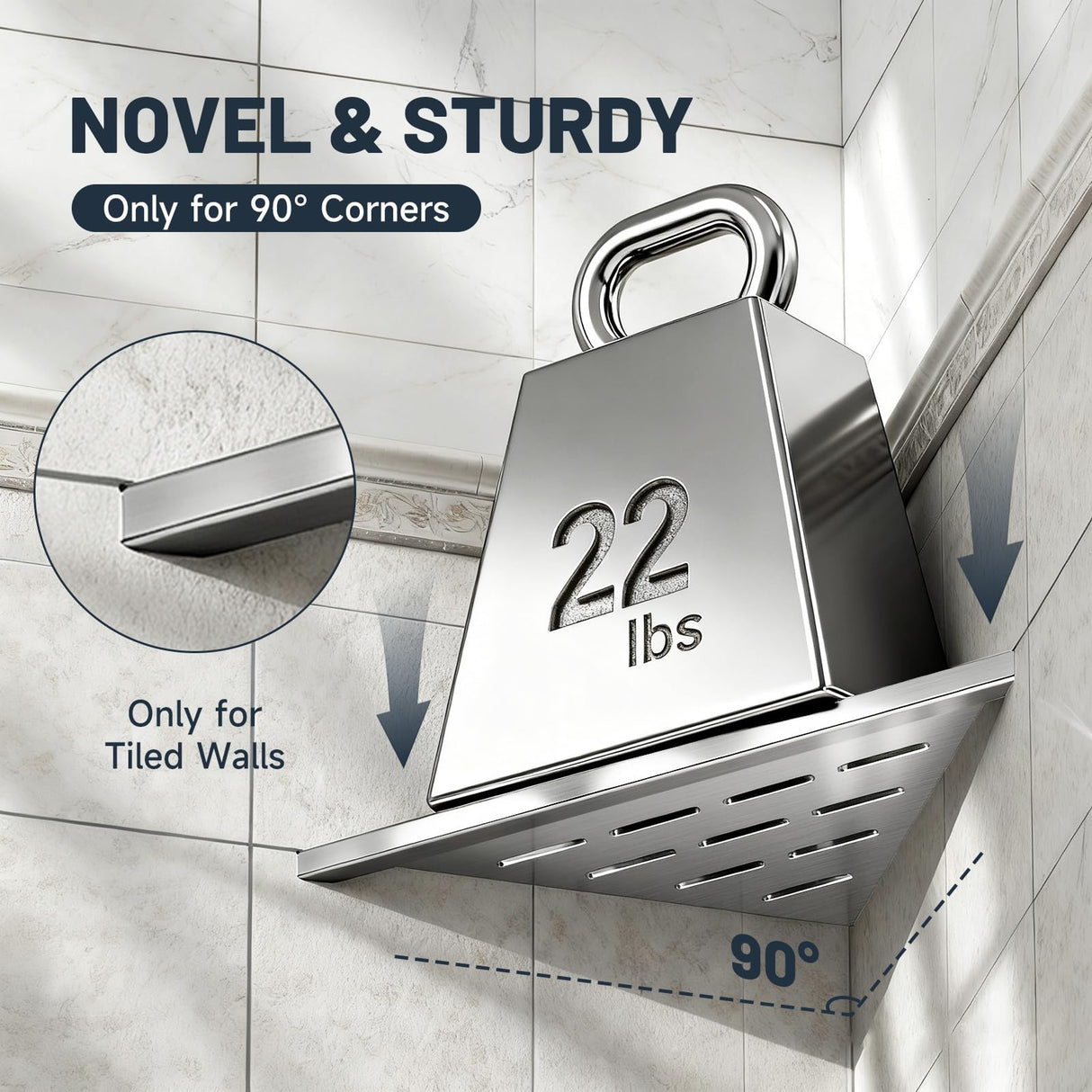 BWE 10" Shower Corner Shelf, 304 Stainless Steel Shower Shelves, Slot Design Corner Shower Shelf, Recessed Bathroom Storage Organizer for Tiled Wall,No Drilling Need, Brushed Nickel 2 Pack BWE