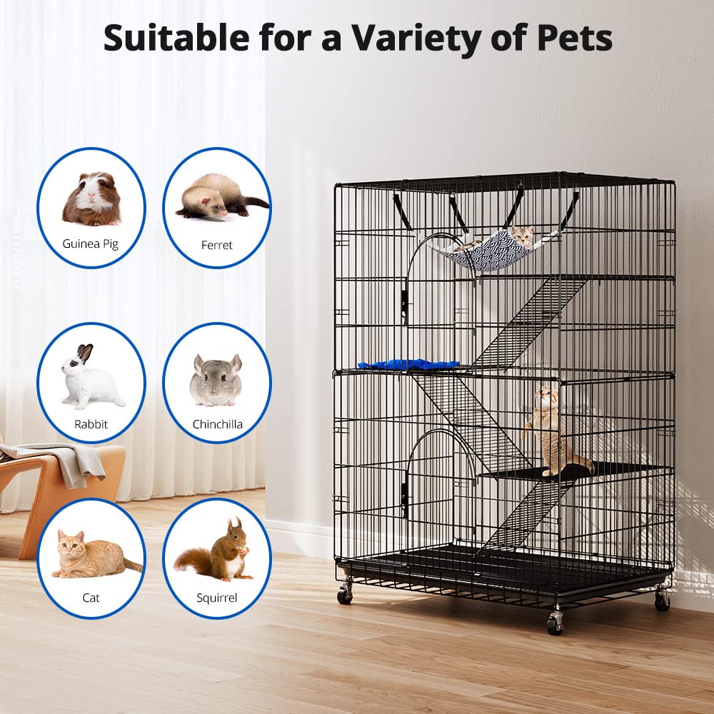 PawGiant 4-Tier Cat Cage 51 Inch Cat Crate Kennel Enclosure Playpen Large Metal Pet Cat Kitten Ferret Animal House Cage Indoor Outdoor with 2 Doors & 1 Hammock