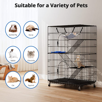 PawGiant 4-Tier Cat Cage 51 Inch Cat Crate Kennel Enclosure Playpen Large Metal Pet Cat Kitten Ferret Animal House Cage Indoor Outdoor with 2 Doors & 1 Hammock