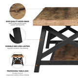 iWEDN 47'' Large Wood Coffee Table with Storage Shelf, Farmhouse Coffee Table with X-Shaped Legs, Rustic Brown Metal Rectangle Center Living Room Coffee Table Accent Furniture for Home iWEDN