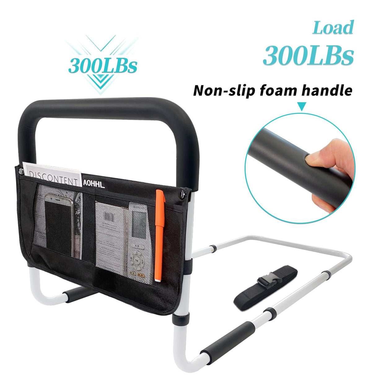 Bed Rails for Elderly Adults Safety with Adjustable Heights Storage Pocket Assist Support Side Railings Seniors Slides Under Mattressbed Cane Guard Bed Handles Bars (Widen(White)) AOHHL