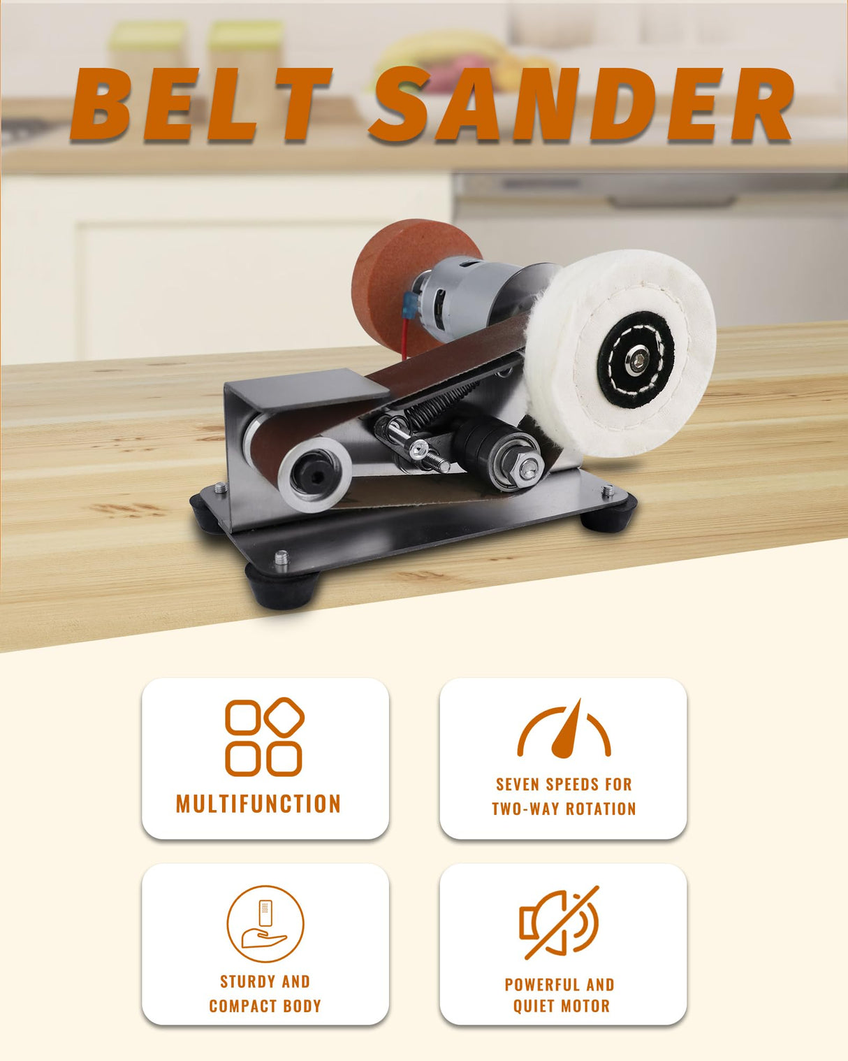 Blissthrill Mini Belt Sander, Electric Spindle Sander, 15° belt sander for knife making, 7 Adjustable Speed Knife Polishing Kit, Power Belt Sanders for Metal Working, DIY (6.5 Inch Mini Belt Sander) Blissthrill